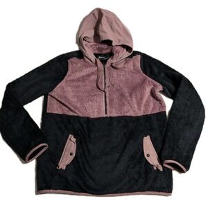 Marmot Hooded Sherpa Fleece Jacket Women's M Mauve Black Colorblock